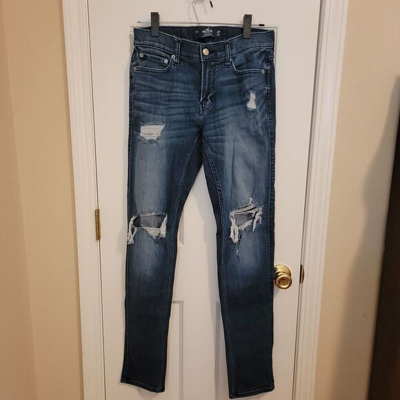 Hollister Stacked Skinny Jeans  Medium Wash With Distressing W30 L32 - Picture 2 of 5